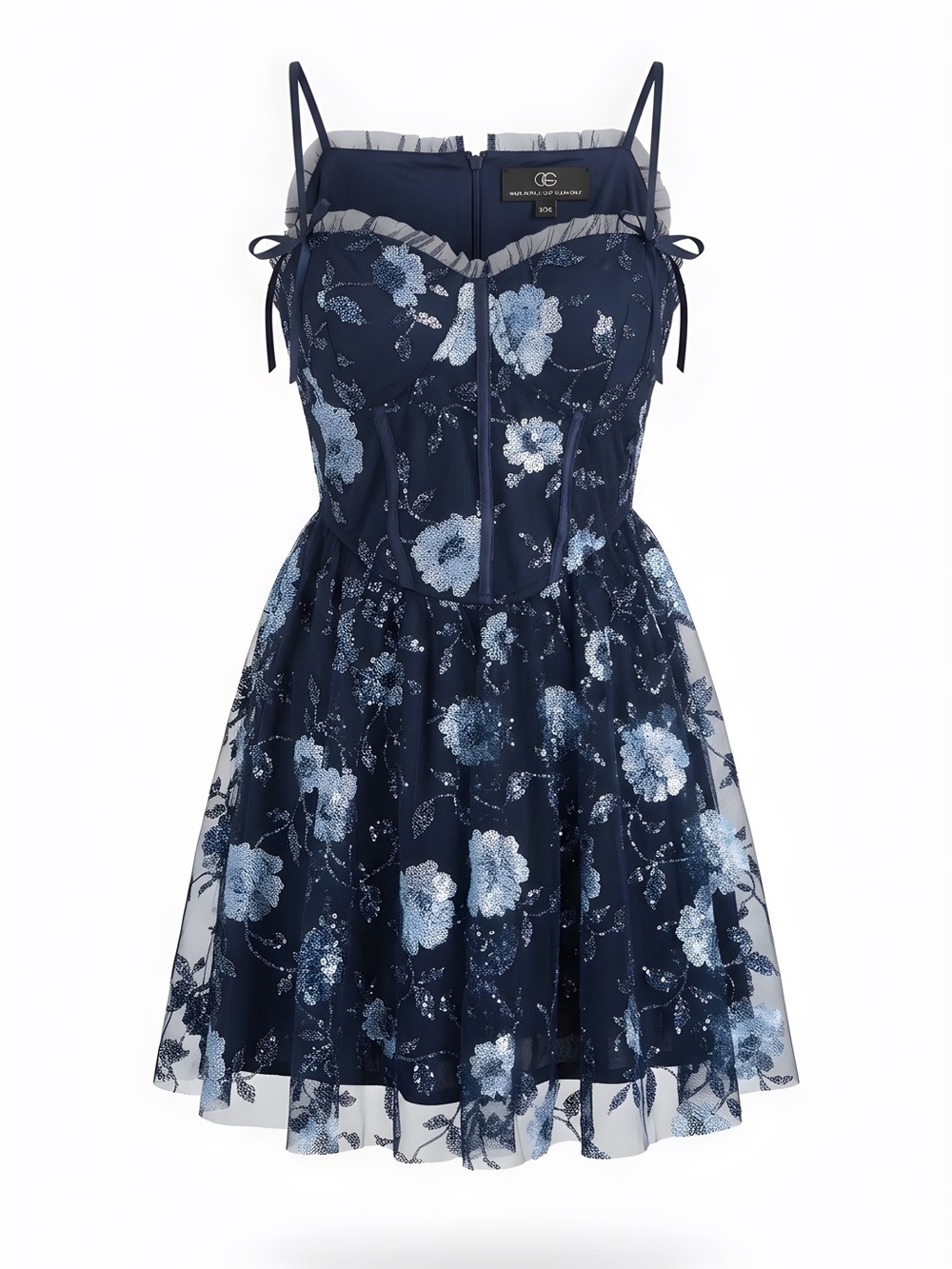 Trixxi Navy Blue Floral Dress with Light Blue Accents